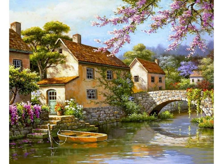 Картина по номерам «Деревенька у канала» — картинка 2