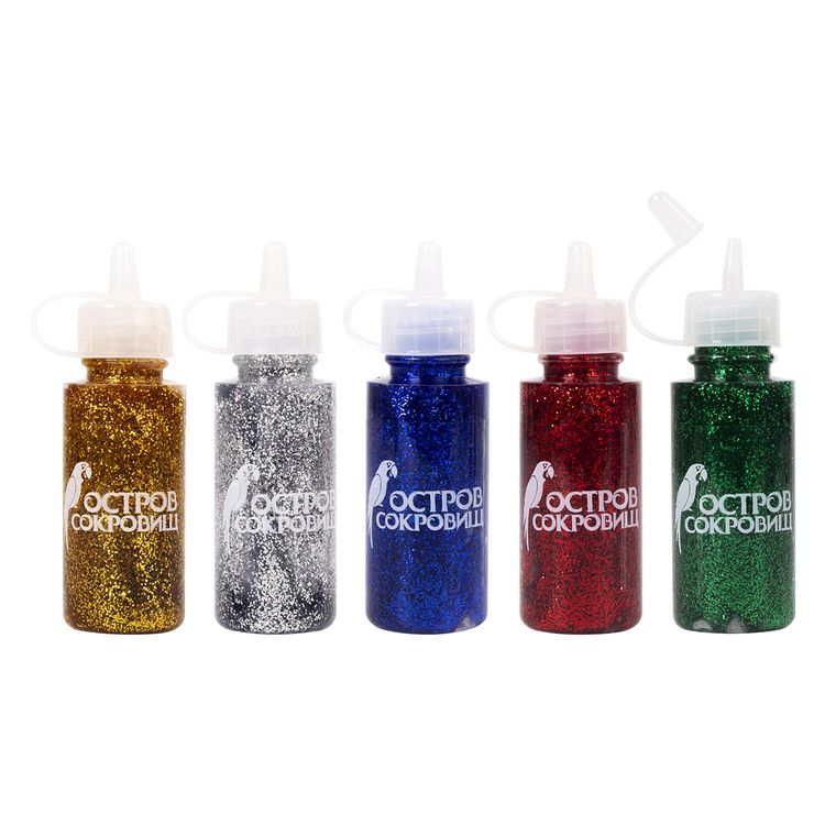 Гель с блестками, 5 ярких цветов по 40 мл, Остров Сокровищ — картинка 2