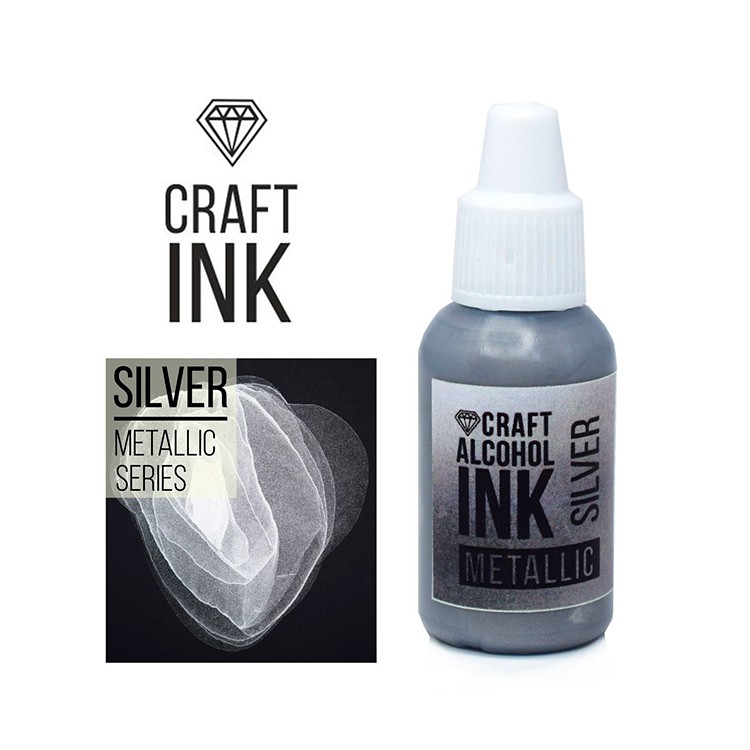 Алкогольные чернила металлик серебро (Silver Metallic) 20 мл, Craft Alcohol INK
