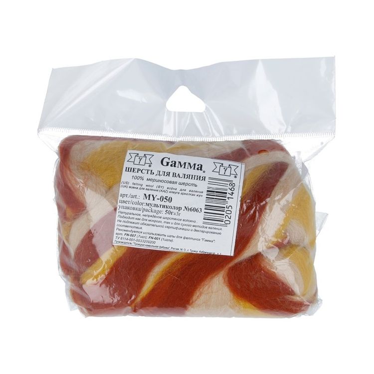 Шерсть для валяния Gamma MY-050, полутонкая (терракот/горчица/песочный), 50 г — картинка 2