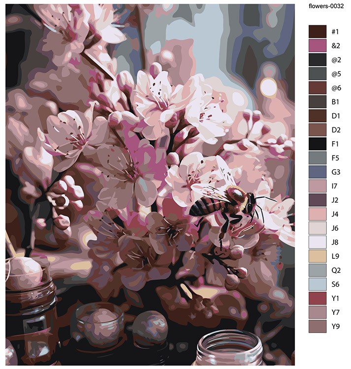 Картина по номерам «Цветы: Пчела на цветущей вишне» — картинка 2