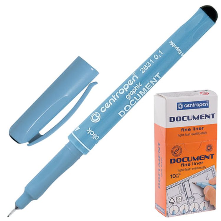 Ручка капиллярная (линер) черная CENTROPEN «Document», линия 0,1 мм — картинка 2
