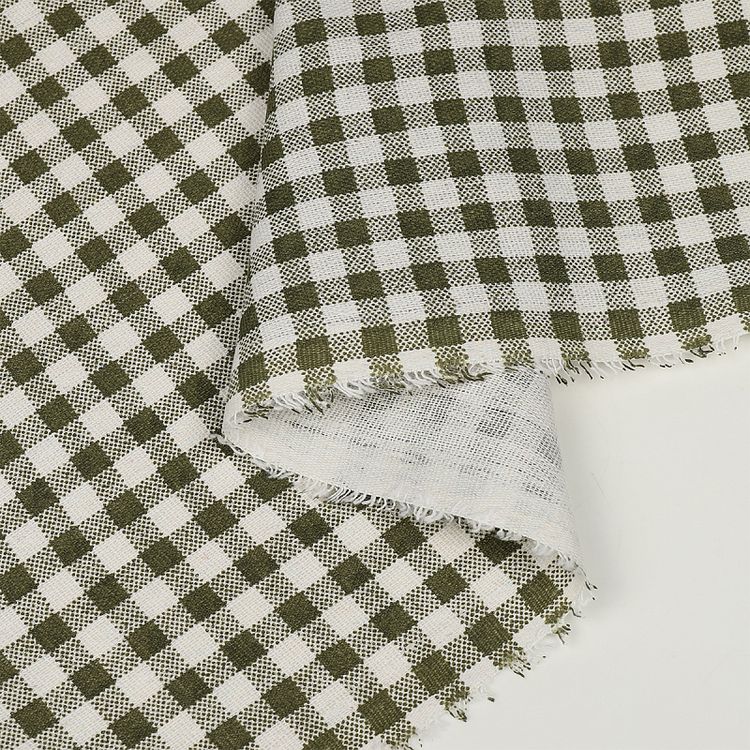 Ткань льняная, 1 м x 150 см, 140 г/м², цвет: оливковый, клетка, TBY — картинка 6