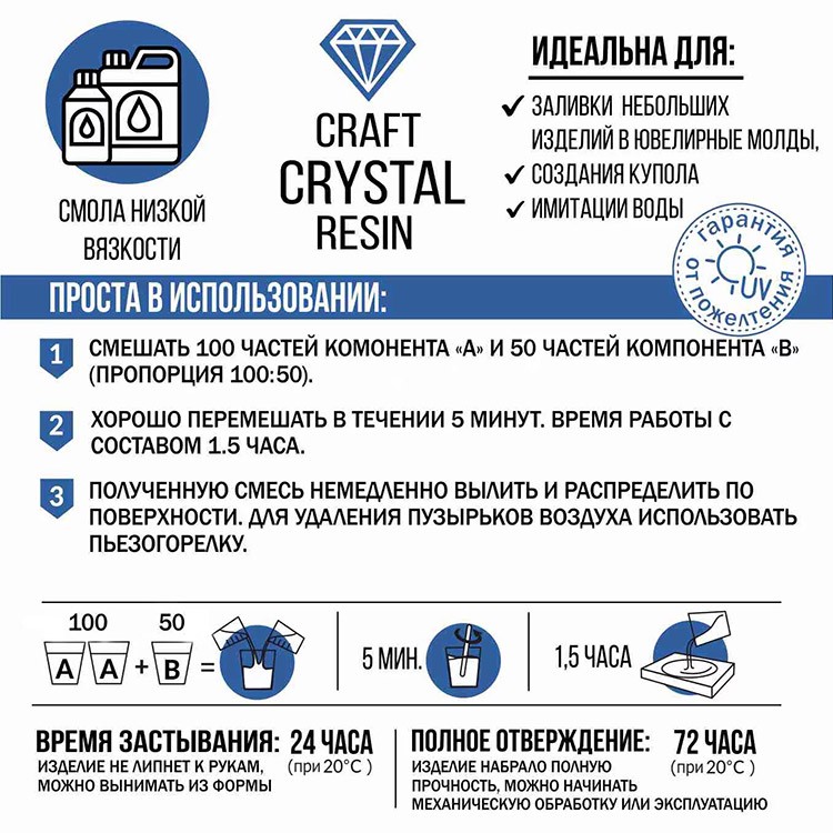 Ювелирная эпоксидная смола 750 г, CraftCrystalResin — картинка 2