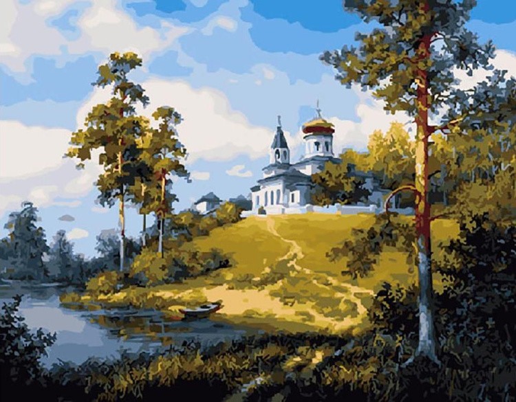 Картина по номерам «Церковь у реки»