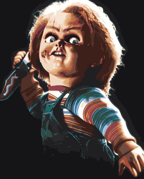 Картина по номерам «Страшная кукла Чаки с ножом»