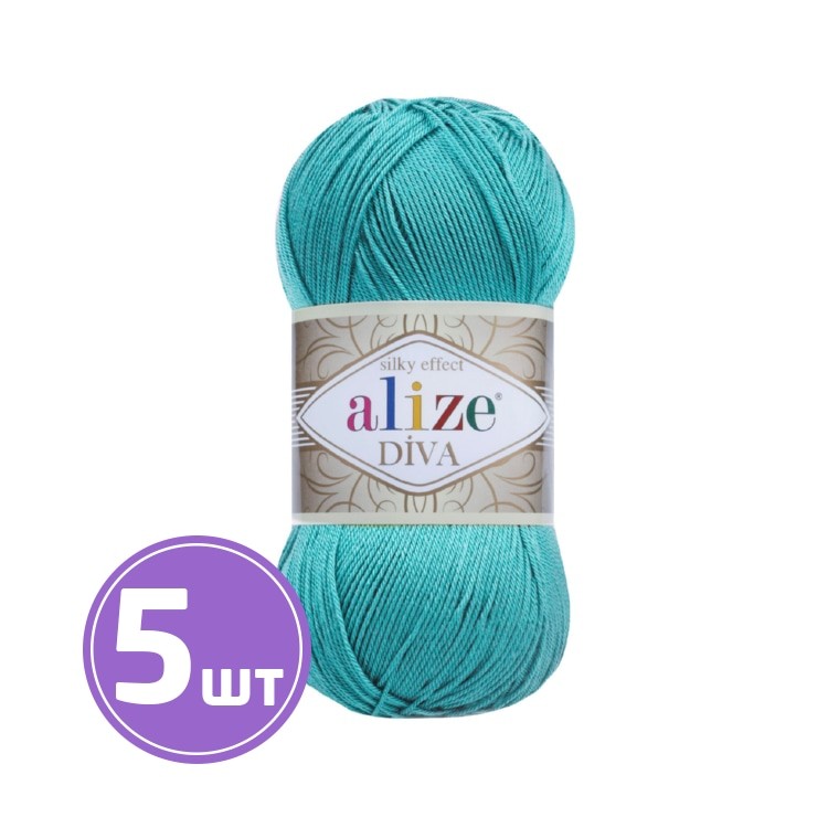 Пряжа ALIZE Diva Silk effekt (376), светло-бирюзовый, 5 шт. по 100 г