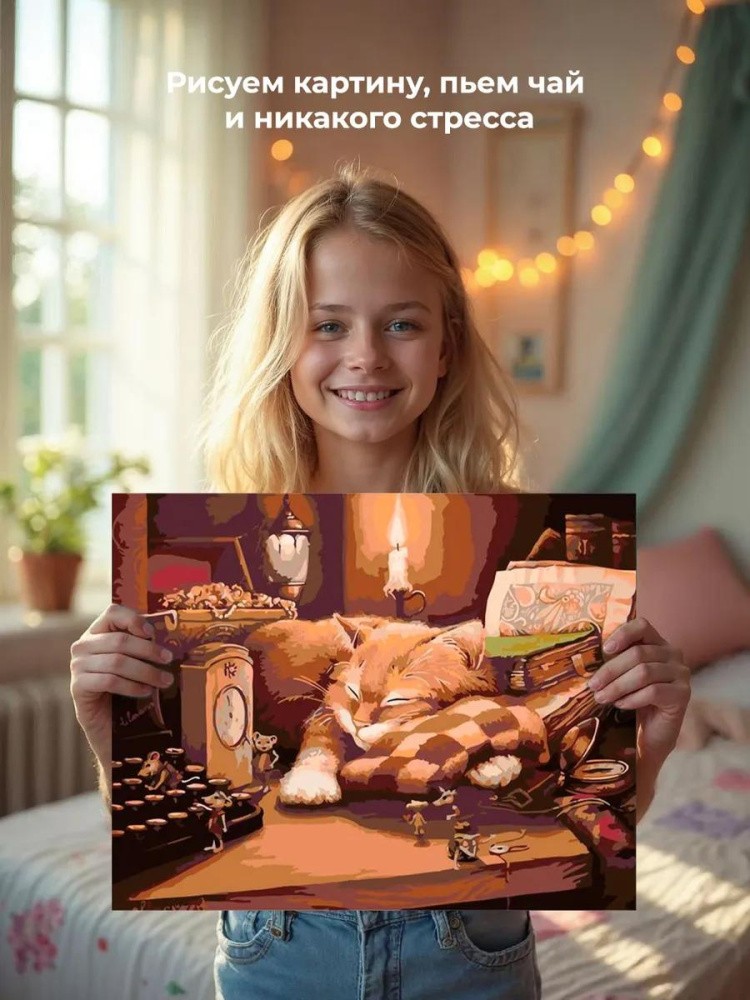 Картина по номерам «Пока кот спит» — картинка 6