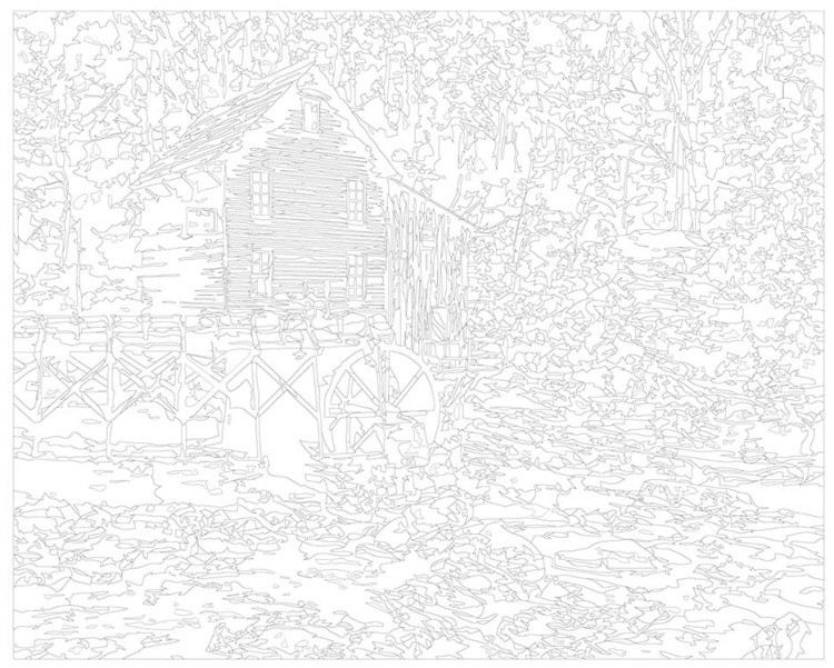 Картина по номерам «Природа: Пейзаж с мельницей у ручья в осеннем лесу» — картинка 3