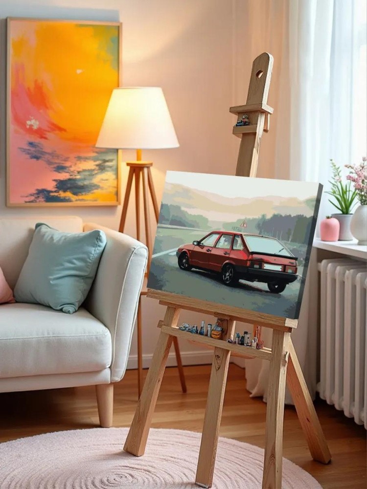 Картина по номерам «ВАЗ-2109: красная Лада девятка на дороге» — картинка 9