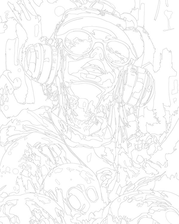 Картина по номерам «Девушка с тату в наушниках, черепа» — картинка 3