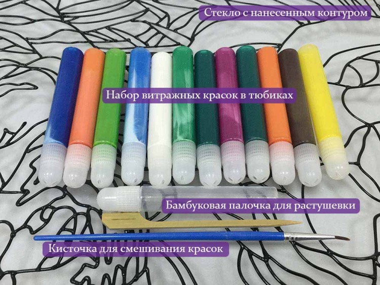 Витраж-раскраска «Кошки в незабудках» — картинка 6