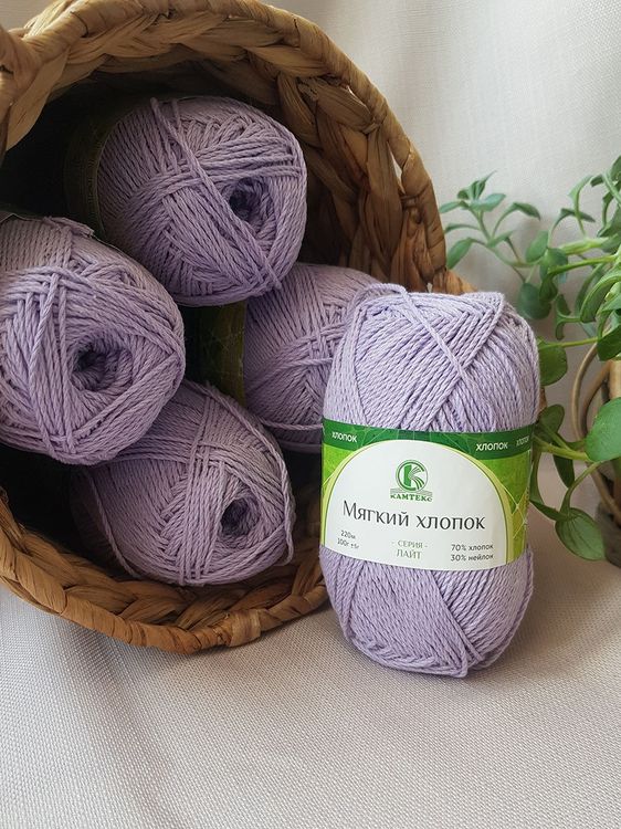 Пряжа Камтекс Мягкий хлопок (180), светло-сиреневый, 5 шт. по 100 г — картинка 2