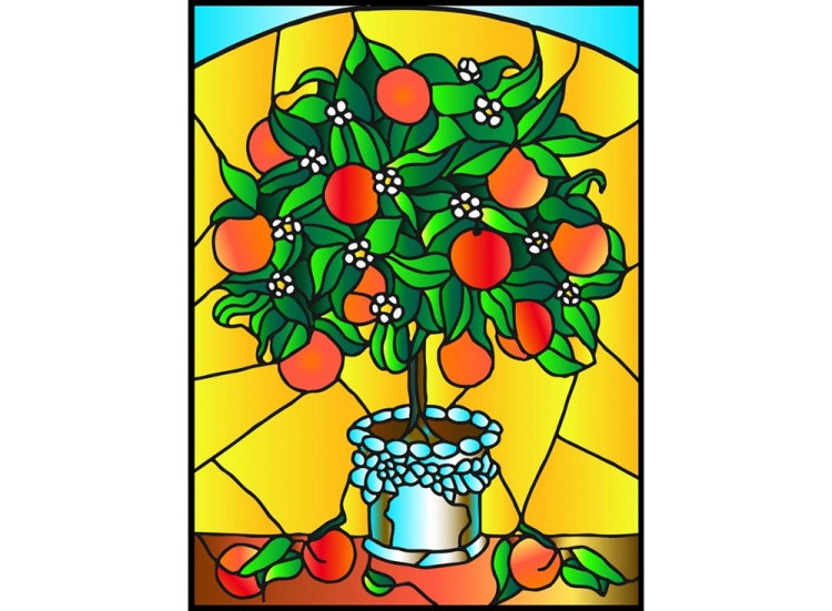 Витраж-раскраска «Апельсиновое дерево»