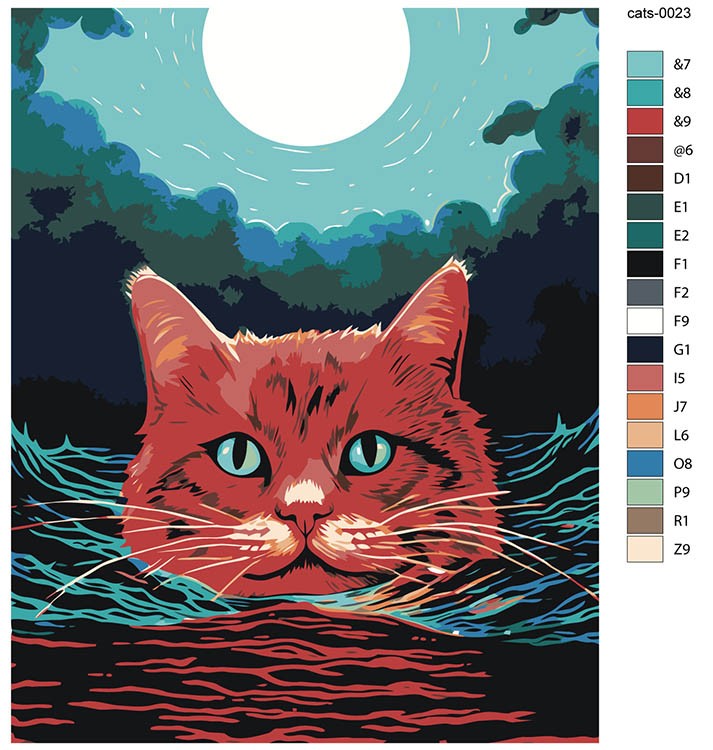 Картина по номерам «Красный кот в море под луной» — картинка 2