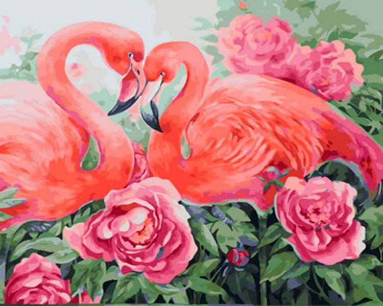 Картина по номерам «Фламинго в цветах»