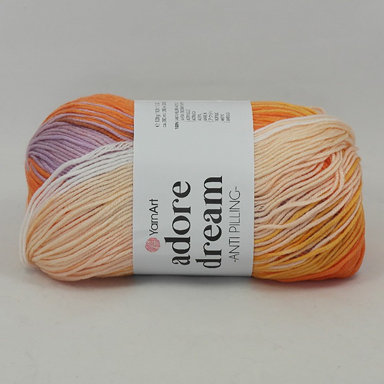 Пряжа YarnArt Adore Dream (1053), оранжево-сиренево-белый, 5 шт. по 100 г — картинка 2