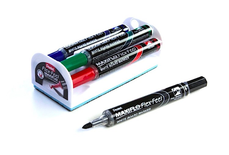Набор маркеров для досок Maxiflo Flex-Feel 4 цв., 1-5 мм, с магнитной губкой, Pentel — картинка 3