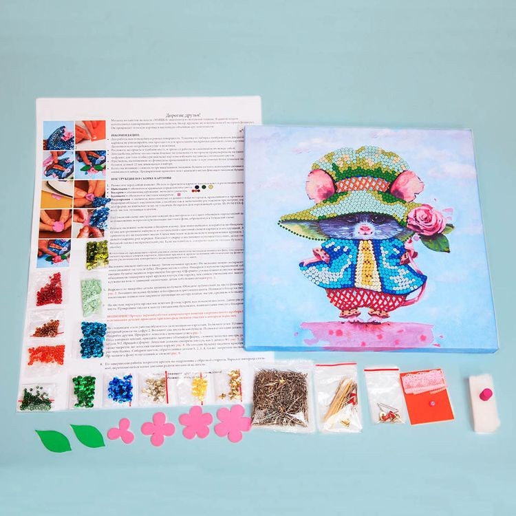 Мозаика из пайеток на холсте «Мышка» — картинка 2