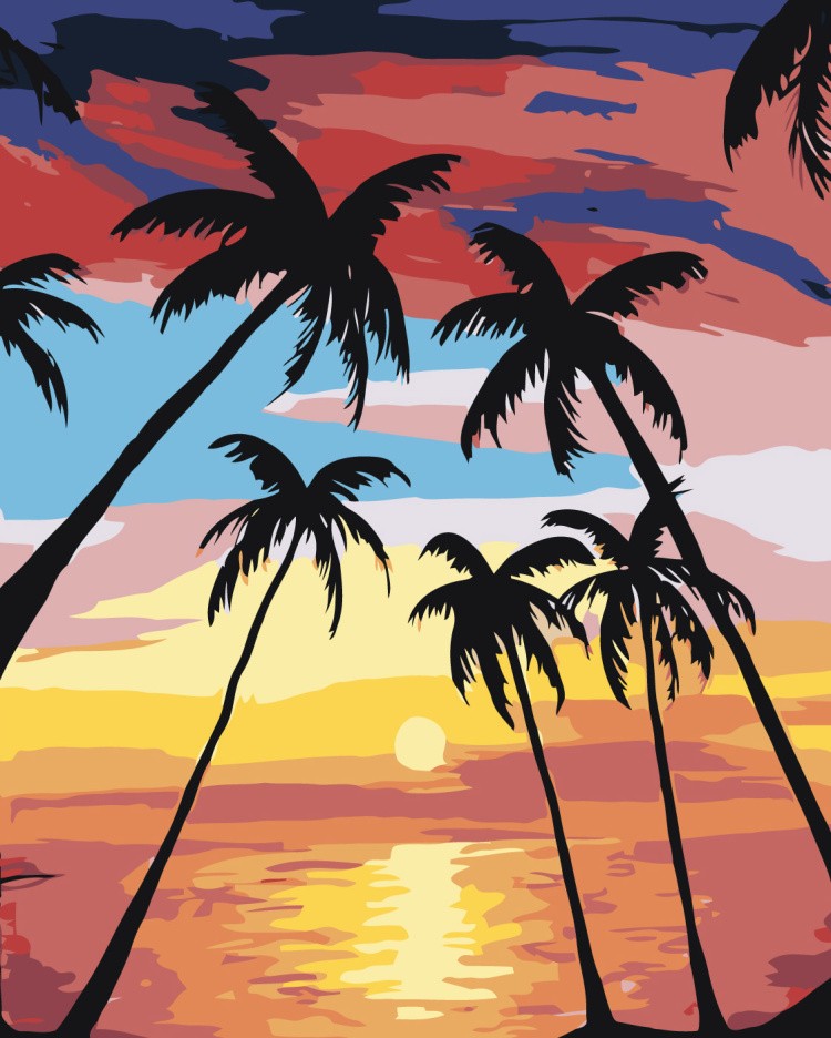 Картина по номерам «Закат с пальмами»