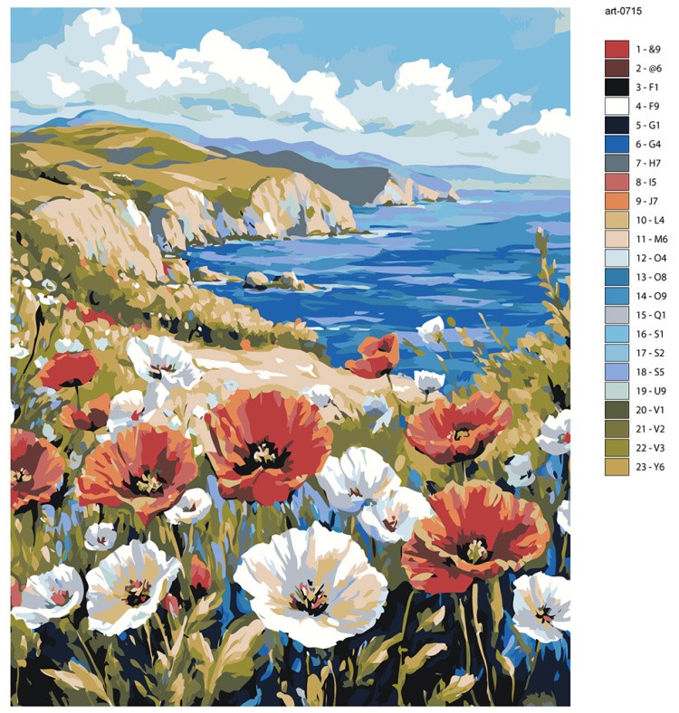 Картина по номерам Пейзаж цветы маки на берегу моря — картинка 2
