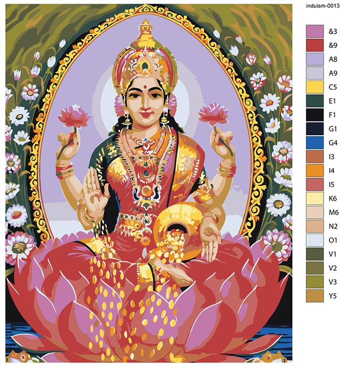 Картина по номерам «Религия индуизм: богиня Лакшми на лотосе» — картинка 2