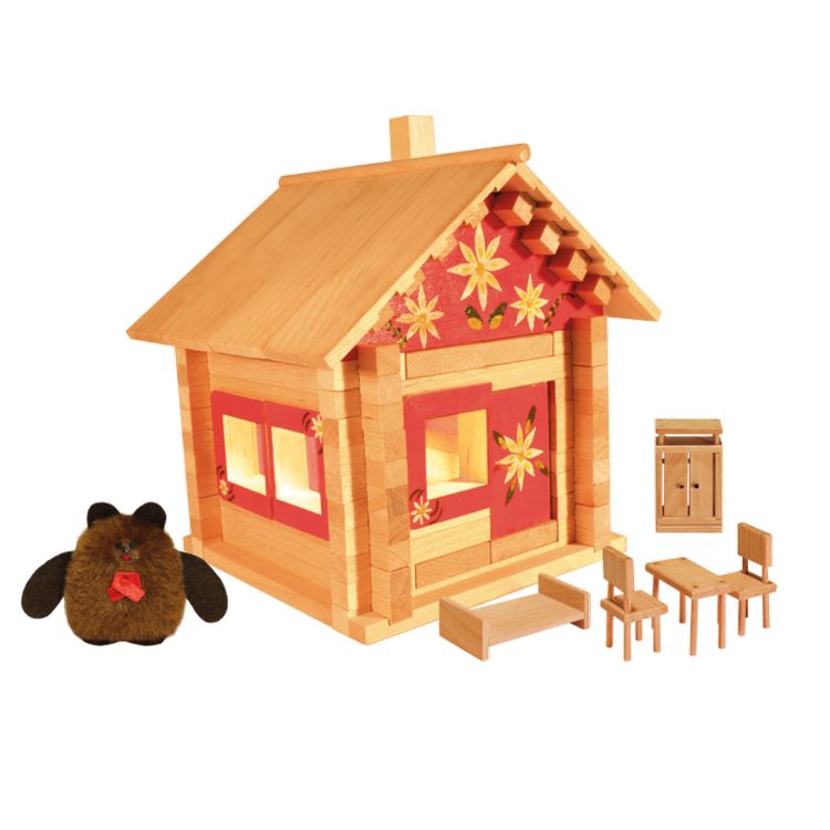 Конструктор из дерева «Избушка три медведя с куклами, мебелью, росписью и электропроводкой» — картинка 4