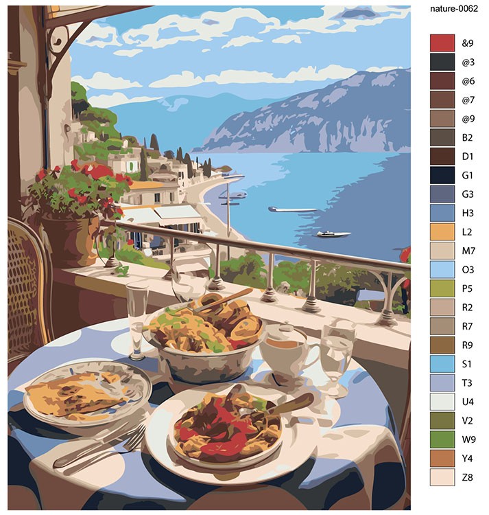 Картина по номерам «Природа: Вид из кафе на море в куротном городе» — картинка 2