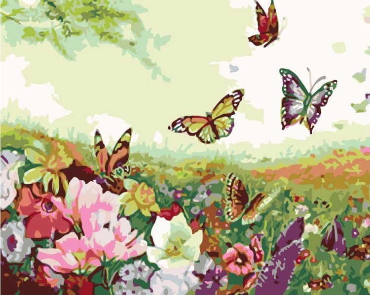 Картина по номерам «Бабочки и цветы»