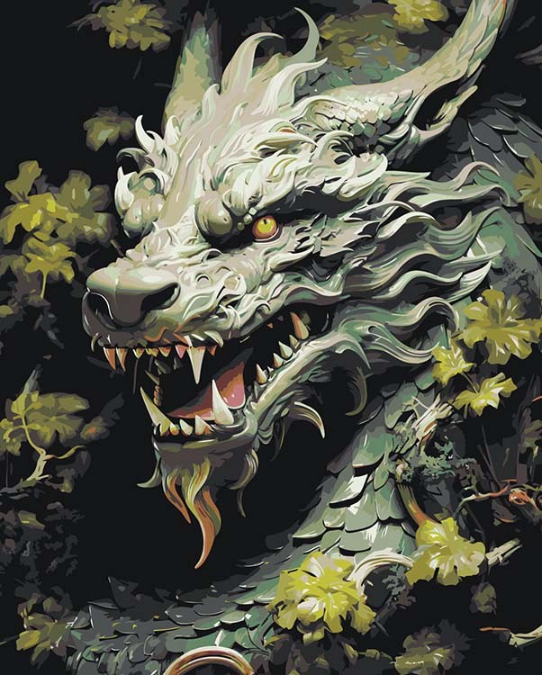 Картина по номерам «Зеленый древесный дракон в листьях 2»