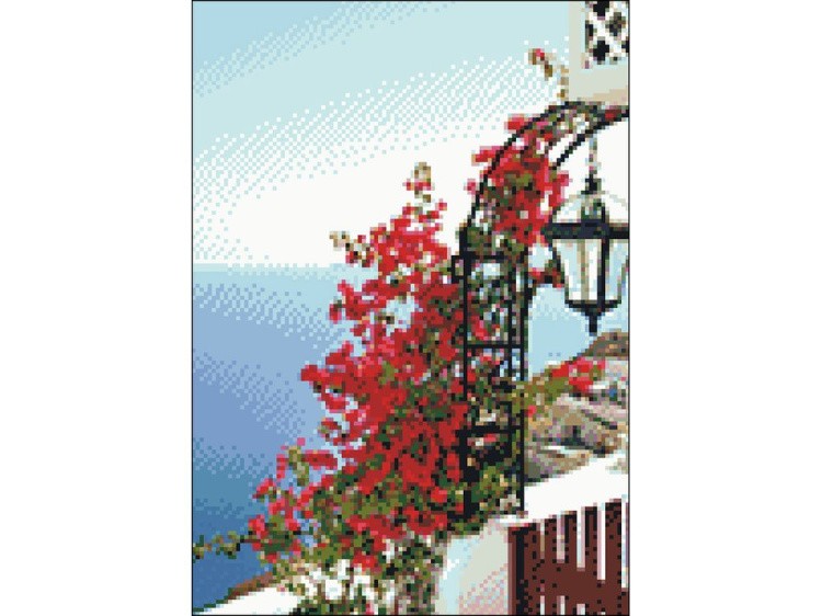 Алмазная вышивка «Цветущий балкон на Санторини» — картинка 2