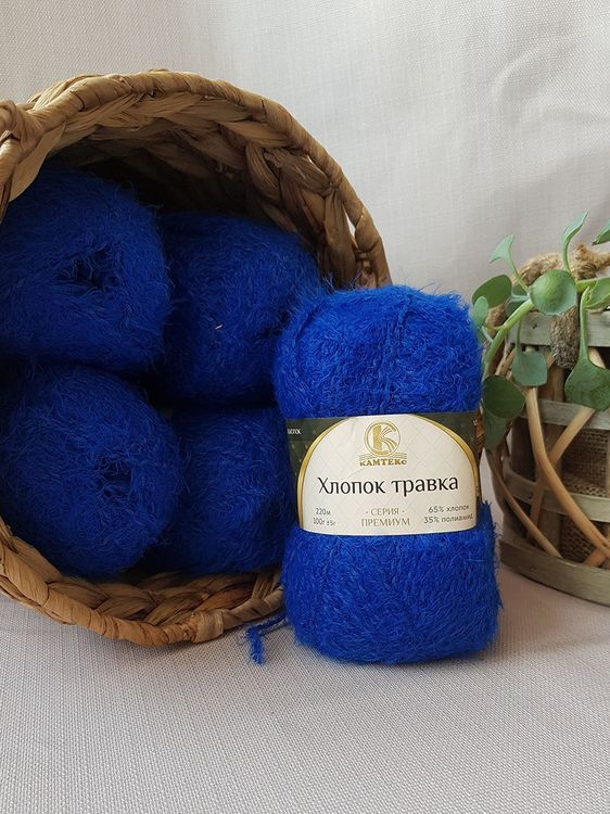 Пряжа Камтекс Хлопок травка (019), василек, 5 шт. по 100 г — картинка 2