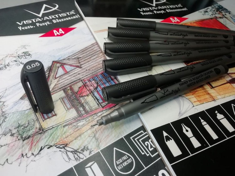 Набор линеров на водной основе, цвет: черный, 6 шт., Vista-Artista — картинка 6