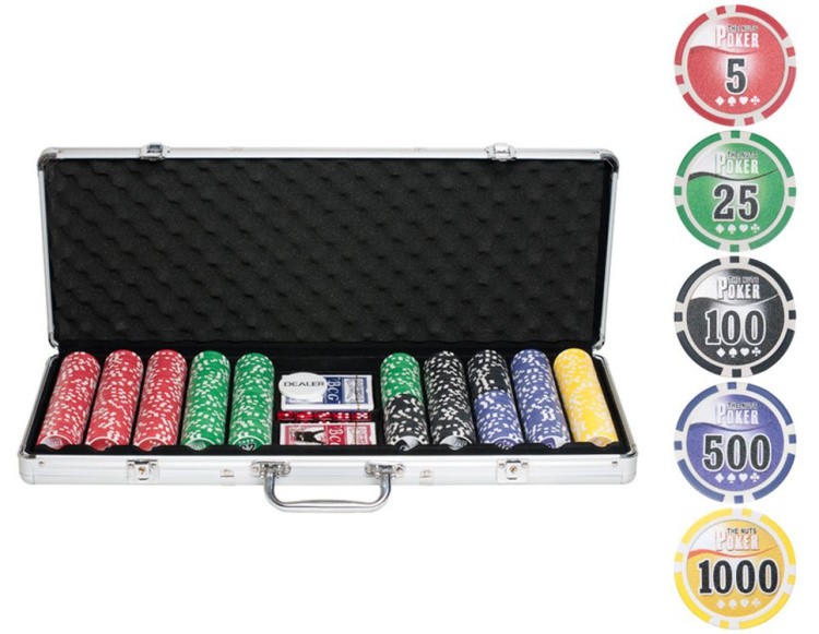 Покерный набор NUTS, 500 фишек 11.5 г с номиналом в чемодане, сукно