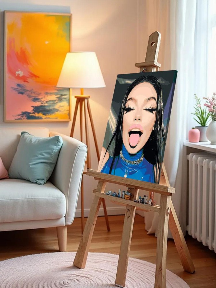 Картина по номерам «Девушка в латексе показывает язык 40x50» — картинка 9