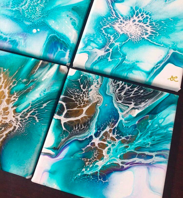 Набор для рисования жидким акрилом Флюид Арт №7 холст 30х30 (2шт.)+часы, Art Blong — картинка 3