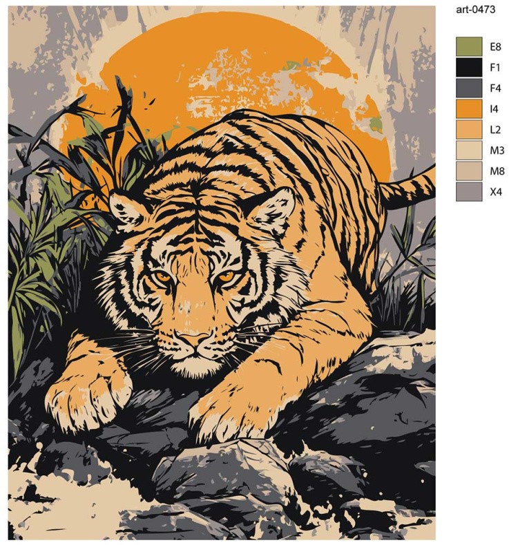 Картина по номерам «Животные: тигр у ручья на фоне солнца» — картинка 2