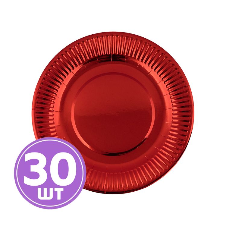 Тарелки бумажные, круглые, d 23 см, 5 упаковок по 6 шт., цвет: красная фольга, BOOMZEE