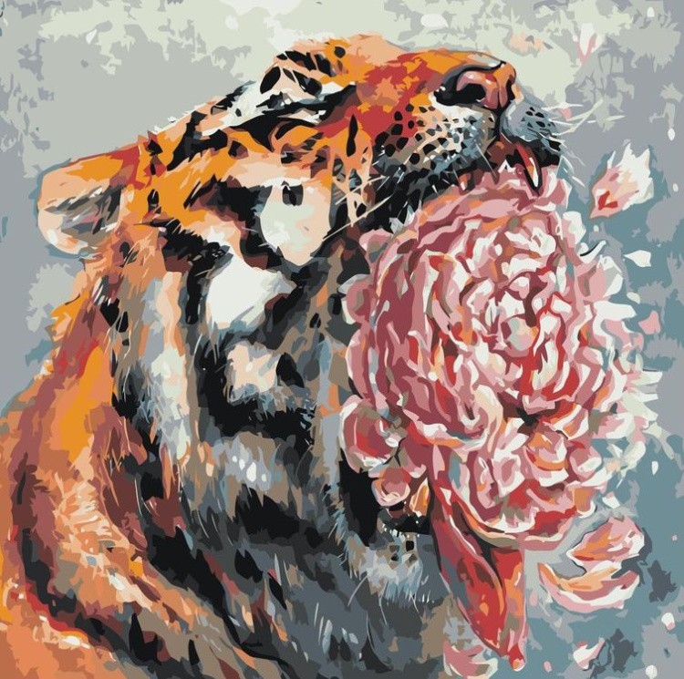 Картина по номерам «Тигр и цветок»