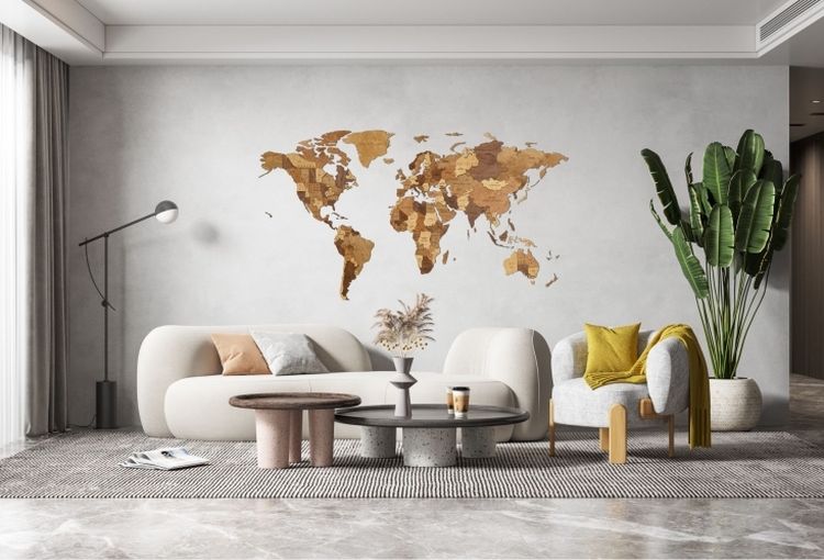 EWA Деревянная «Карта Мира» настенная, объемная 3 уровня, размер L (192x105 см), цвет: шоколад — картинка 2