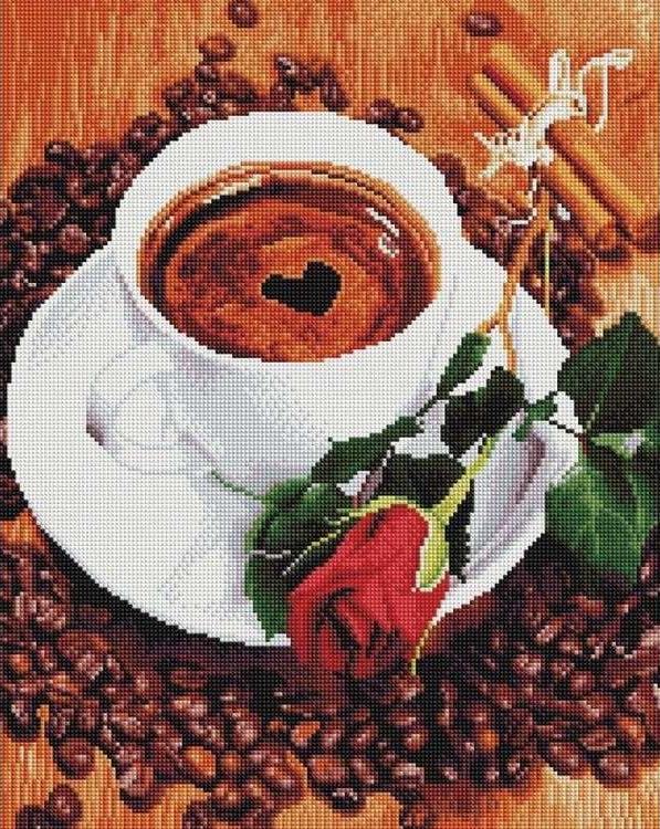 Алмазная вышивка «Кофе и роза»