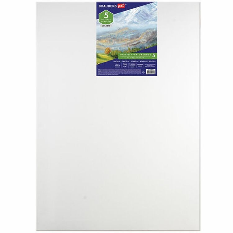 Холсты на подрамнике BRAUBERG ART CLASSIC, набор 5 шт., грунтованные, 100%хлопок, среднее зерно — картинка 4