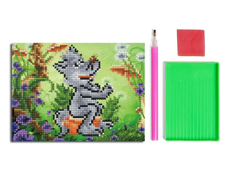 Алмазная вышивка «Волчонок на пеньке» — картинка 2