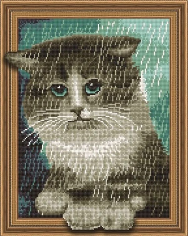 Алмазная вышивка «Кот под дождём»