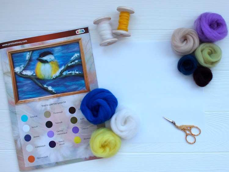 Картина шерстью «Синица» — картинка 3