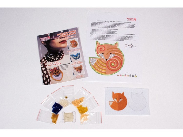 Набор вышивки бисером «Брошь Лисичка в кружевах» — картинка 4