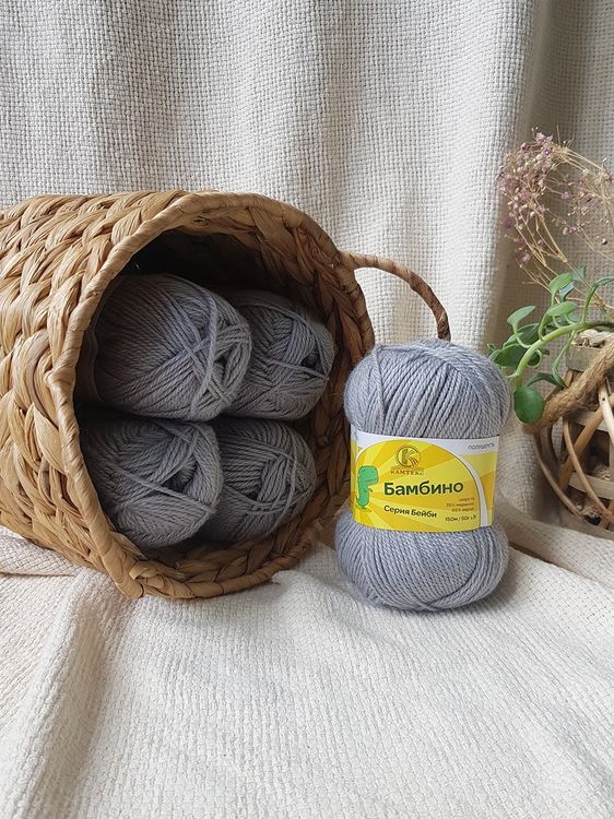 Пряжа Камтекс Бамбино (168), светло-серый, 5 шт. по 50 г — картинка 2
