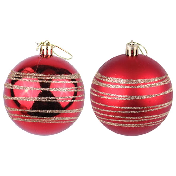 Шары елочные с узором, набор 6 шт., пластик, 8 см, красные (3 глянцевых, 3 матовых) — картинка 3