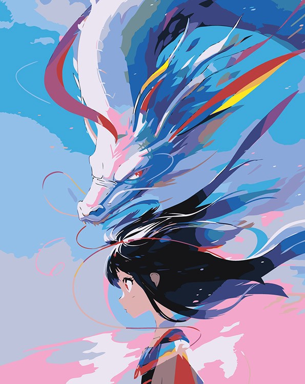 Картина по номерам «Аниме: Девушка и разноцветный дракон»