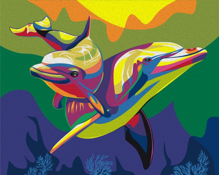 Картина по номерам «Радужные дельфины»